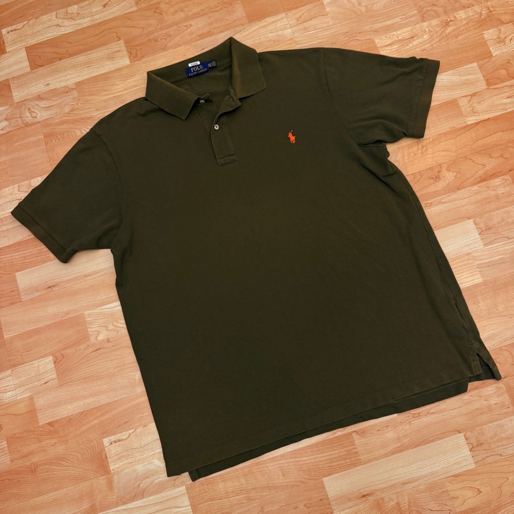 Polo Ralph Lauren Mens 2XLT Olive Green Short Sleeve Cotton Mesh Polo Shirt